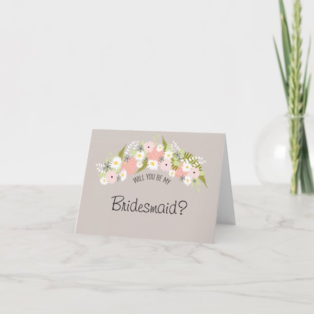 Be My Bridesmaid Floral Wreath Invitation (Front)