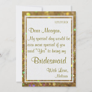 Be My Bridesmaid Gold Glitter Glam Invitation