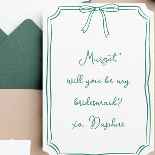 Be my bridesmaid? Green Coquette Bow Proposal Invitation