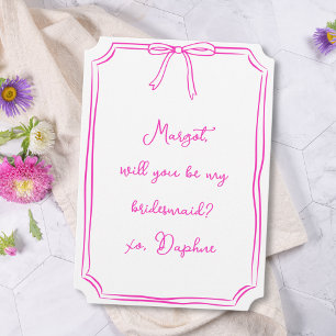 Be my bridesmaid? Hot Pink Coquette Bow Proposal Invitation