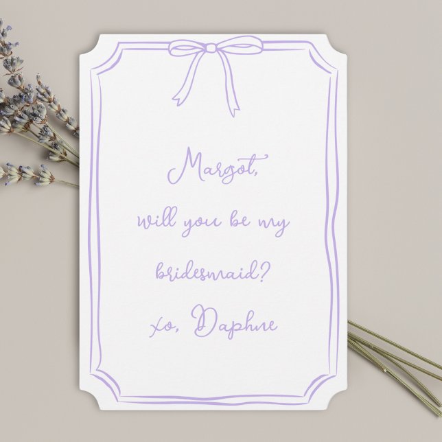 Be my bridesmaid? Lavender Coquette Bow Proposal Invitation (Creator Uploaded)