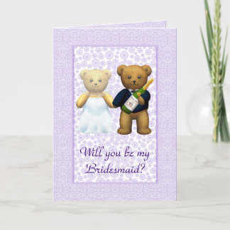 Be my Bridesmaid Lilac Teddy bear couple invite