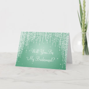 Be My Bridesmaid Night Dazzle Mint Green Invitation