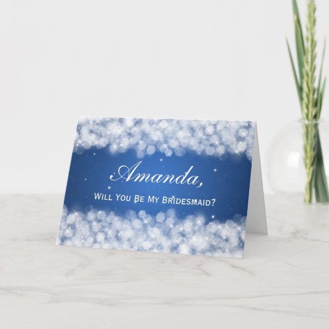 Be My Bridesmaid Party Sparkle Blue Invitation (Front)