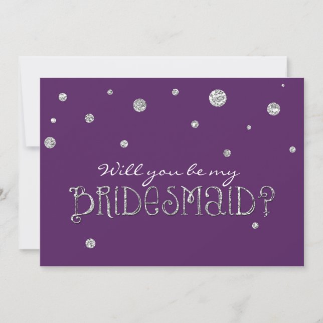 BE MY BRIDESMAID Purple Silver Glitter Modern Card (Front)