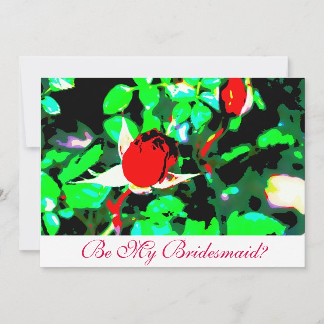 Be my bridesmaid red rose invitation (Front)