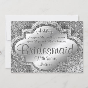 Be My Bridesmaid Silver Damask Invitation