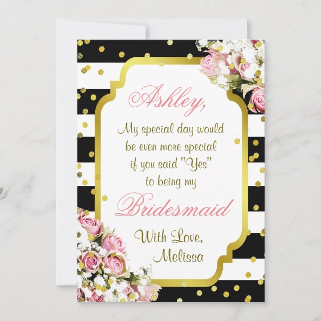 Be My Bridesmaid | Stripes, Confetti, Roses Invitation (Front)