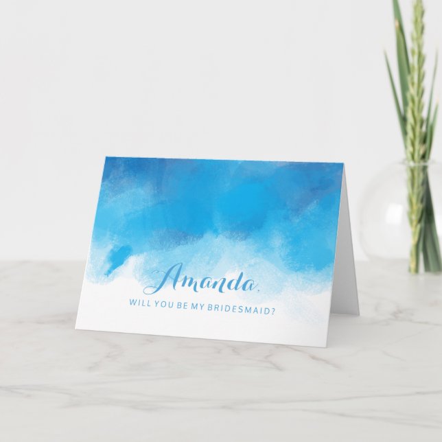 Be My Bridesmaid Summer Blue Watercolor Invitation (Front)