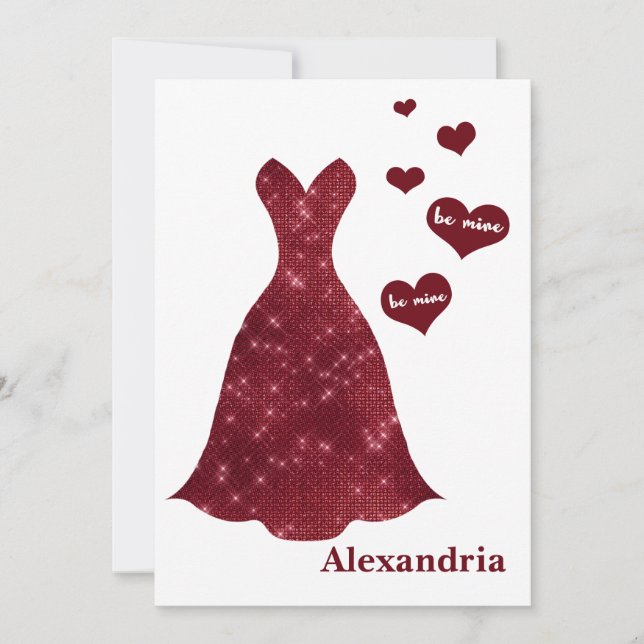 Be My Bridesmaid Valentine Burgundy Dress Sparkle Holiday Card (Front)