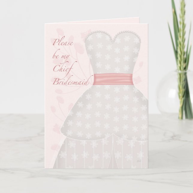 Be My Chief Bridesmaid Lace Gown Coral Invitation (Front)