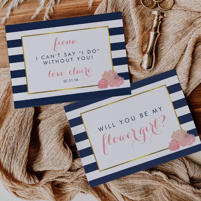 Be My Flower Girl Card | Navy Stripe & Blush Peony (Creator Uploaded)