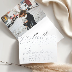 Be My Flower Girl   Personalised Photo Silver Foil Card