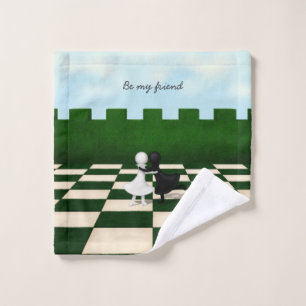 "Be my friend" Interracial Friendship Chess Pawns Wash Cloth