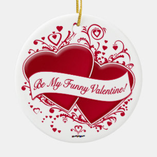 Be My Funny Valentine! Red Hearts Ceramic Tree Decoration