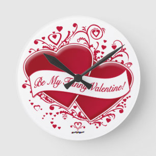 Be My Funny Valentine! Red Hearts Round Clock