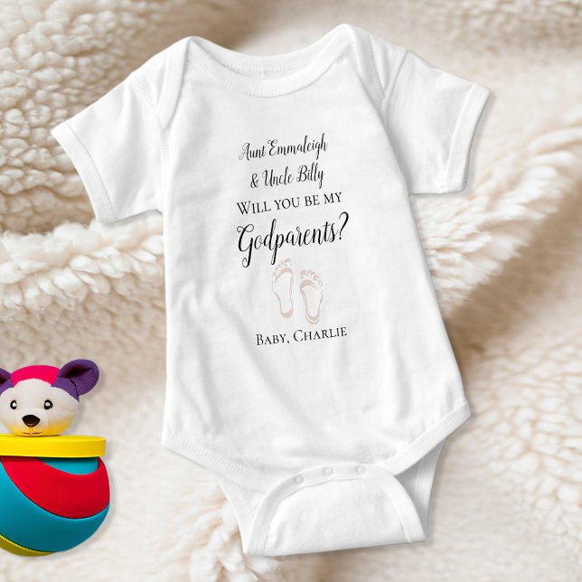 Be My Godparents Proposal Baby Feet Baby Bodysuit (Creator Uploaded)