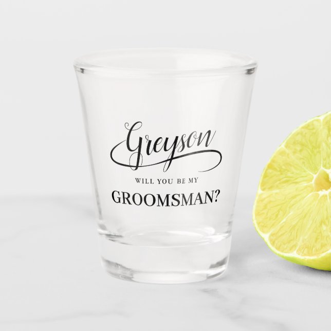 Be My Groomsman Handwritten Swash Calligraphy  Shot Glass (Front)