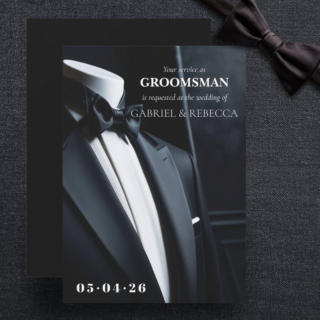 Be my groomsman request black tie wedding  invitation (Creator Uploaded)