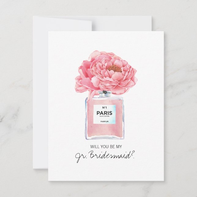 Be My Jr. Bridesmaid Pink Peonies and Perfume Card (Front)