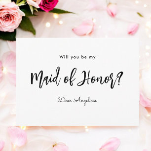 Be My Maid of Honour Black White Script Invitation