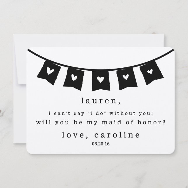 Be My Maid of Honour Card | Rustic Kraft Hearts (Front)