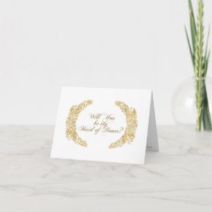 Be my Maid of Honour Engraved Gold Flower Leaf Art Invitation
