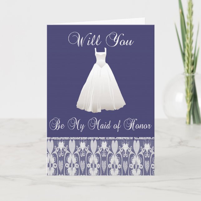 Be My Maid of Honour Invitation in Blue with Lace (Front)