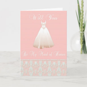 Be My Maid of Honour Invitation in Pink with Lace