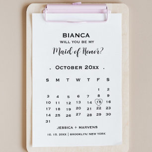 Be my maid of honour non photo calendar proposal  invitation