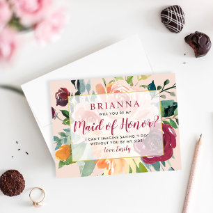 Be My Maid of Honour Rustic Burgundy Blush Wedding Invitation