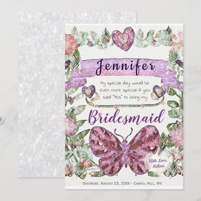 Be My Maid of Honour with Heart Invitation (Front/Back)