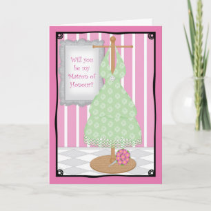 Be My Matron of Honour Whimsical Dress Shop Invitation