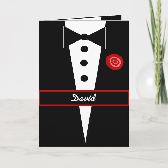 Be My Page Boy CUSTOM NAME Card Tux and Rose 3 (Front)