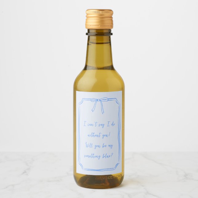 Be my something blue? Cute Bow Bridesmaid Proposal Wine Label (Front)