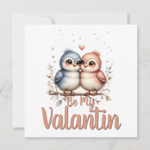 Be My Valentin – Cute Love Birds Valentine Art Card