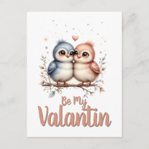 Be My Valentin – Cute Love Birds Valentine Art Postcard