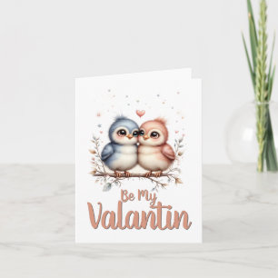 Be My Valentin – Cute Love Birds Valentine Art Thank You Card