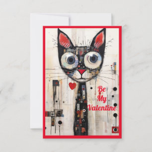 Be My Valentine Abstract Artistic Wide Eyed Cat  Thank You Card