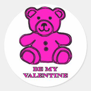 Be My Valentine Bear Magenta The MUSEUM Zazzle Gif Classic Round Sticker