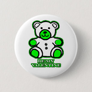 Be My Valentine Bear White Green The MUSEUM Zazzle 6 Cm Round Badge