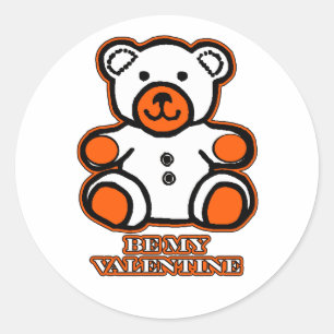 Be My Valentine Bear White Orange The MUSEUM Zazzl Classic Round Sticker