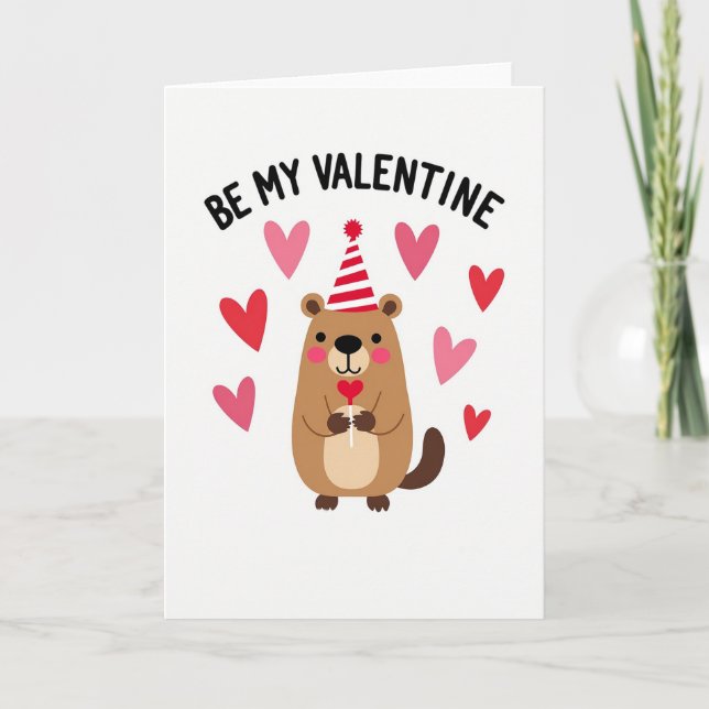 Be My Valentine Beaver Card (Front)