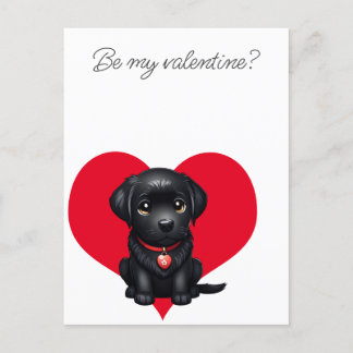 Be my valentine black labrador puppy red heart announcement postcard