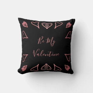Be My Valentine Black Rose Gold Heart Cushion