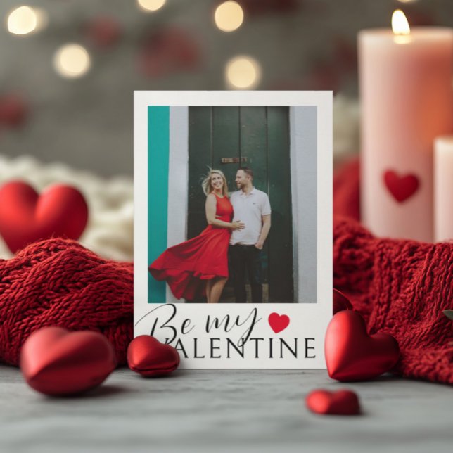 Be My Valentine Black, White, Red Heart & Photo Holiday Card (Creator Uploaded)