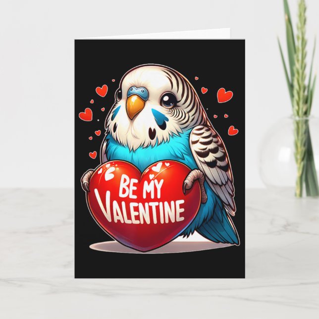 Be My Valentine Budgie Heart  Card (Front)