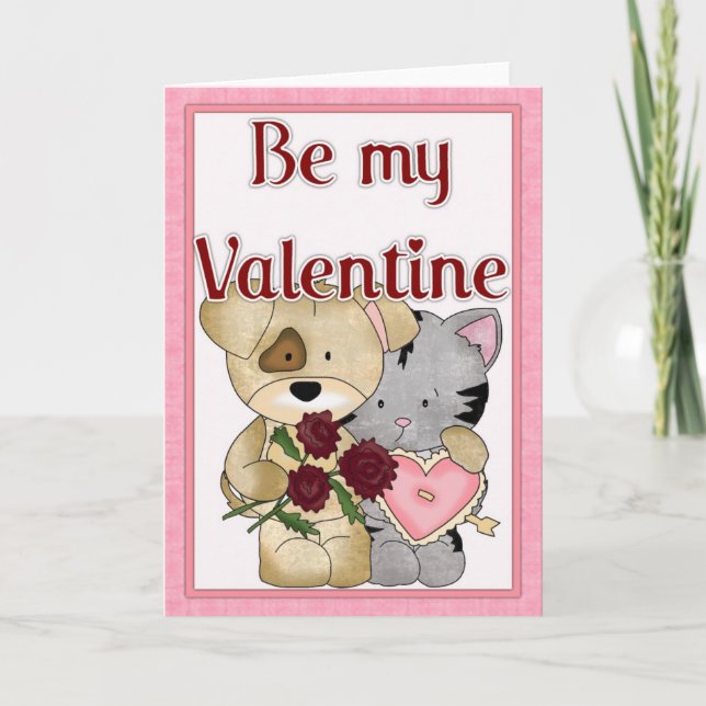Be My Valentine Cat & Dog Greeting Card d3 (Front)