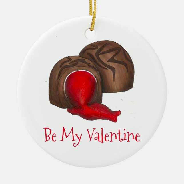 Be My Valentine Chocolate Cherry Cordial Candy Ceramic Tree Decoration (Front)