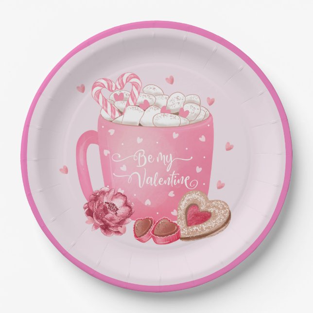 Be My Valentine Cocoa, Cookies and Sweets  Paper Plate (Front)